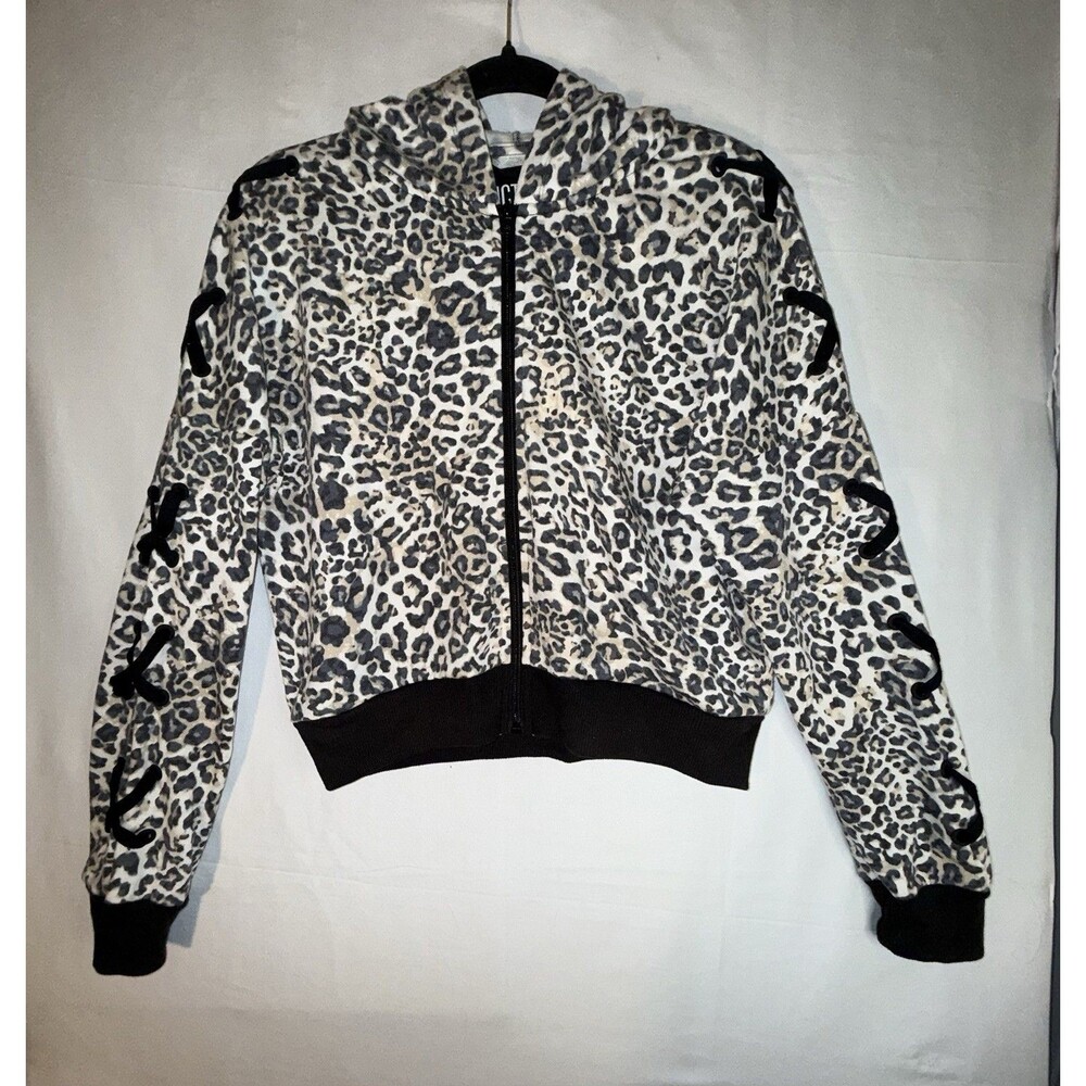 Victoria Sport Leopard Print Lace Up Hoodie XS Full Zip Animal Print Jacket